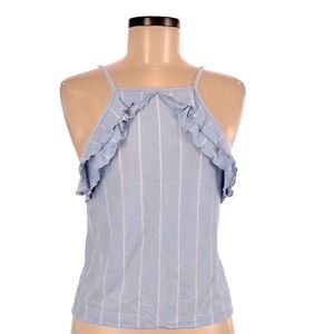 American Eagle Women’s Blue Ruffle Camisole Tank Top with White Pin Stripes